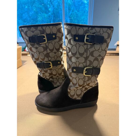 Coach Signature Brown & Suede Mid-Calf Boots – Women’s Size 9 - Picture 1 of 8